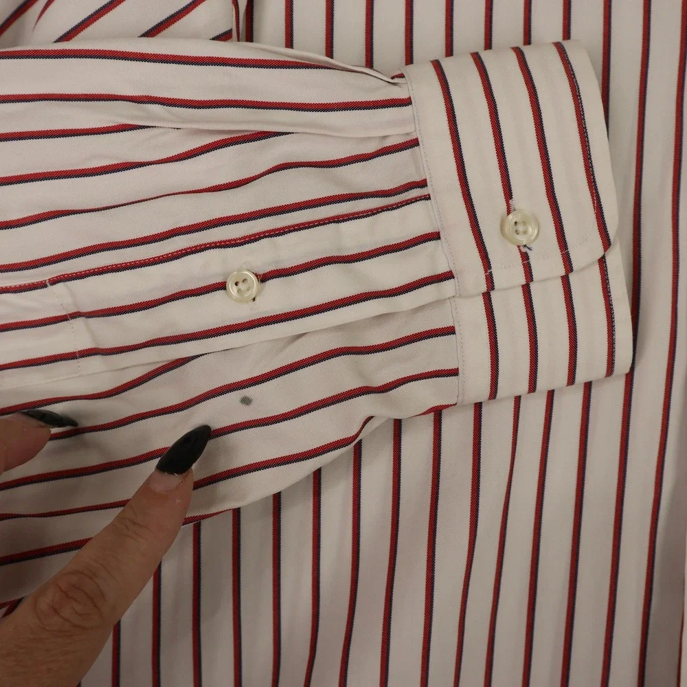 Ralph‎ Lauren Blake Mens 16 32 Button Down Oxford Shirt White Red Blue Stripe